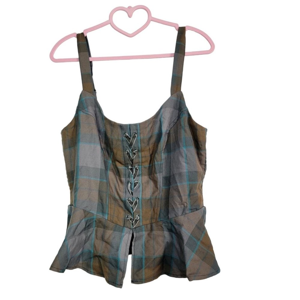 Hot topic Outlander Top Women Size Large Mackenzie Tartan Corse Lace Front Plaid